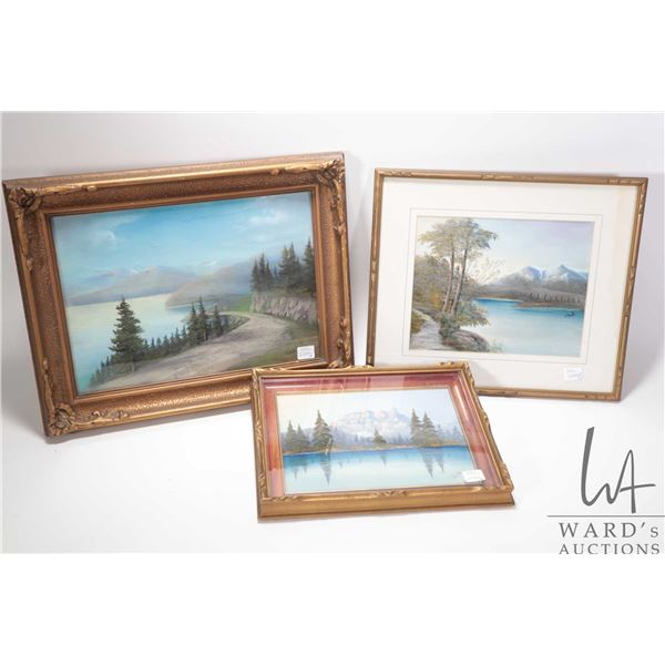 Three framed vintage pastel drawings, all landscapes, signed by artist (Maisie) Wride, ranging in si