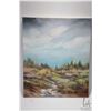 Image 1 : Unframed original oil on canvas painting, titled on verso "Elk Island Path" by Canadian artist Richa