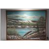 Image 1 : Framed original oil on canvas painting of a portaging voyageur, by Canadian artist Richard Dixon, 36