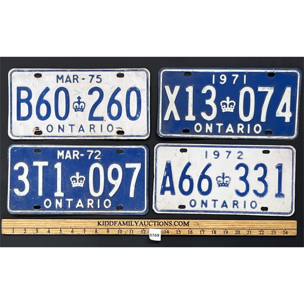 LOT OF 8 - ONTARIO LICENCE PLATES - INCL 1971, 1972 & 1975