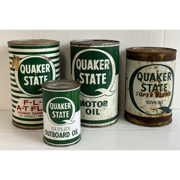 LOT OF 4 - QUAKER STATE QT & LITRE TRANSMISSION FLUID & MOTOR OIL CANS 