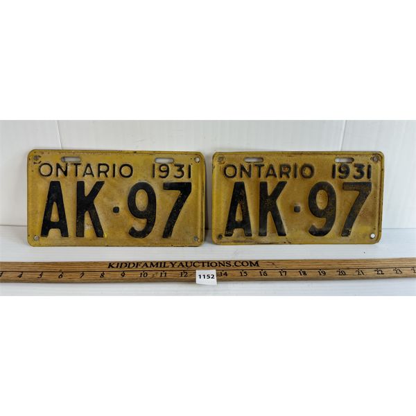 PAIR OF 1931 ONTARIO LICENCE PLATES