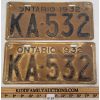 Image 1 : PAIR OF 1932 ONTAIRO LICENCE PLATES