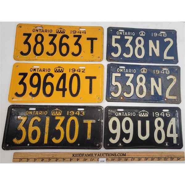 LOT OF 6 - 1940'S ONTARIO LICENCE PLATES