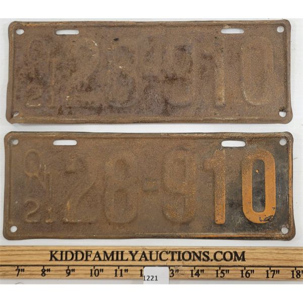 PAIR OF 1921 ONTARIO LICENCE PLATES