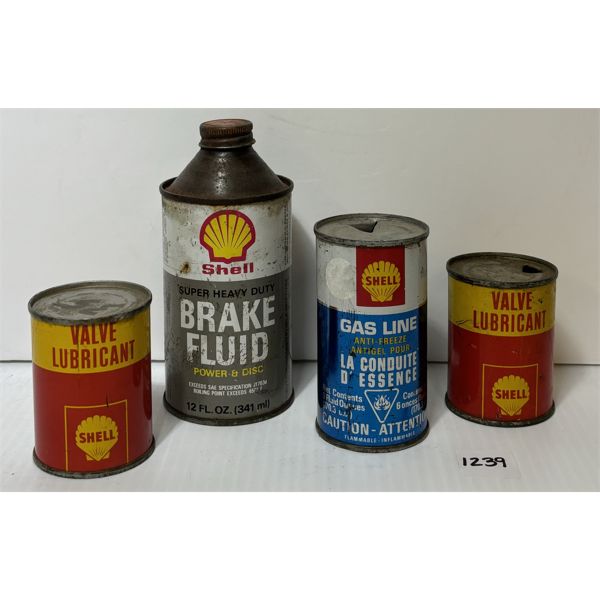 LOT OF 4 - SHELL BRAKE FLUID, GAS LINE ANTI-FREEZE & VALVE LUBRICANTS