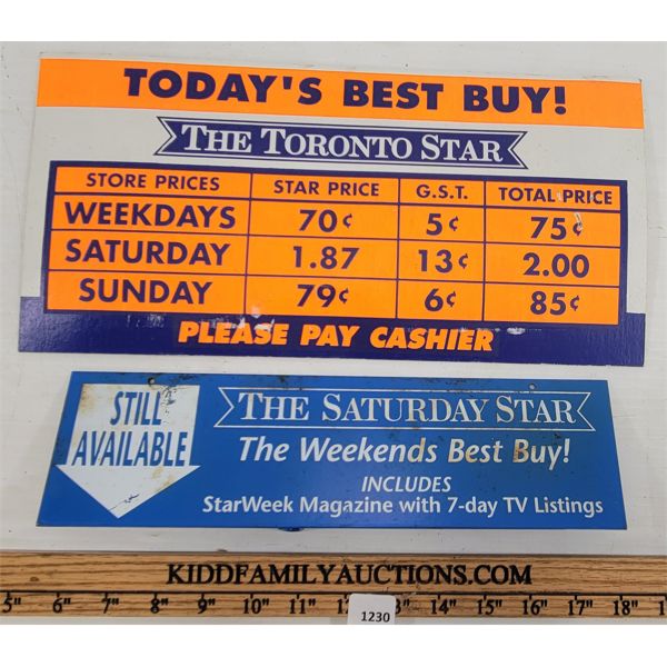 LOT OF 2 - SATURDAY STAR SST TOPPER & TORONTO STAR CARDBOARD DISPLAY