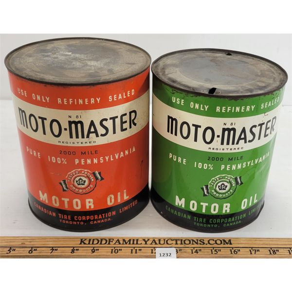 LOT OF 2 - MOTO-MASTER MOTOR OIL GAL CANS