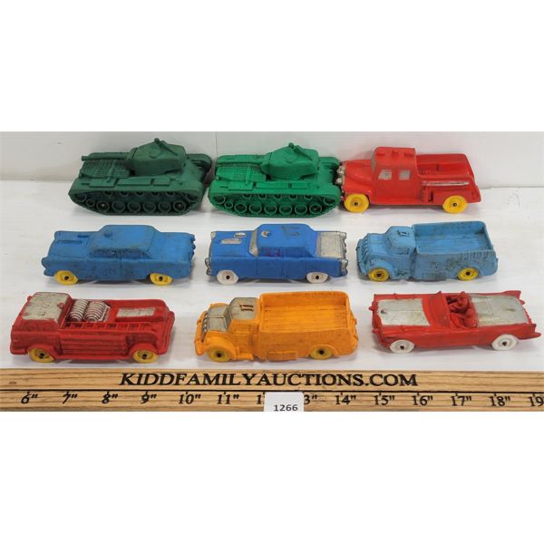 LOT OF 9 - AUBURN RUBBER CO. CARS - INCL POLICE, TANKS ETC.