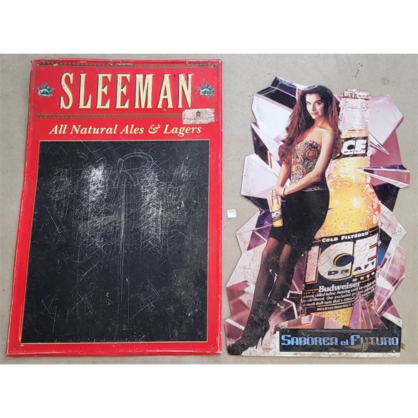 LOT OF 2 - BUDWEISER ICE DRAFT & SLEEMAN SST SIGNS 