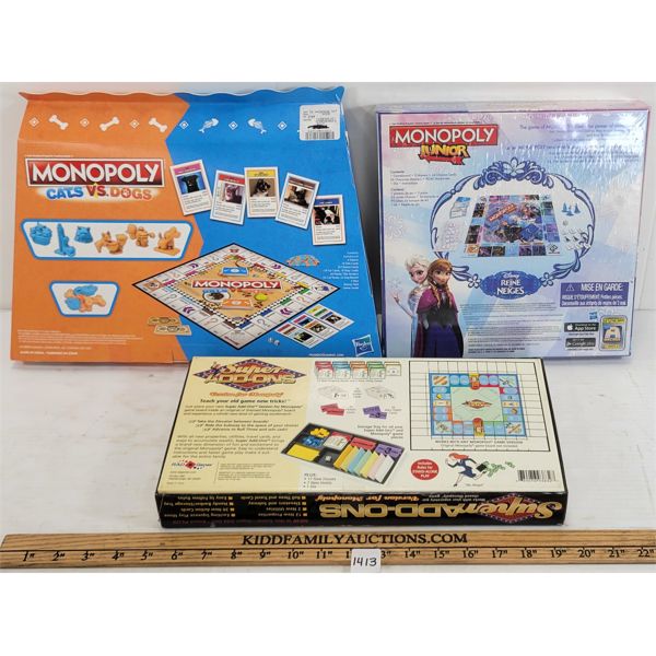 LOT OF 3 - MONOPLAY & SUPER ADD-ONS BOARD GAMES 