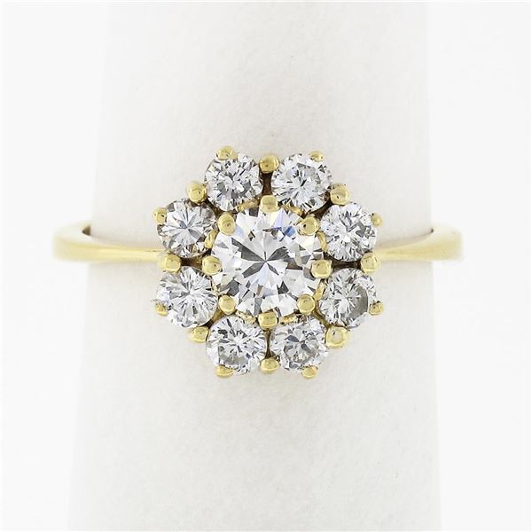 18k Yellow Gold 0.93 ctw Fine Round Brilliant Diamond Petite Flower Cluster Ring