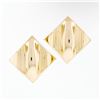 Image 1 : Large 14K Yellow Gold Puffed Geometric Button Earrings w/ Grooved & Concave Top