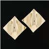 Image 2 : Large 14K Yellow Gold Puffed Geometric Button Earrings w/ Grooved & Concave Top