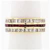 Image 1 : Vintage 18k Gold Channel Round Ruby Princess Cut Diamond Wide Eternity Band Ring