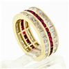 Image 9 : Vintage 18k Gold Channel Round Ruby Princess Cut Diamond Wide Eternity Band Ring