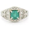 Image 4 : Platinum 1.04 ctw Radiant Emerald & Diamond Milgrain Filigree Etched Cocktail Ri