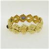 Image 4 : 14k Yellow Gold 6.81 ctw Multi Gemstone Ribbed Wide Leaf Chain Bracelet