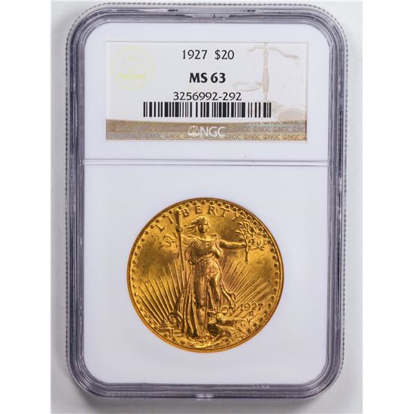 1927 $20 Double Eagle Gold Coin NGC MS63