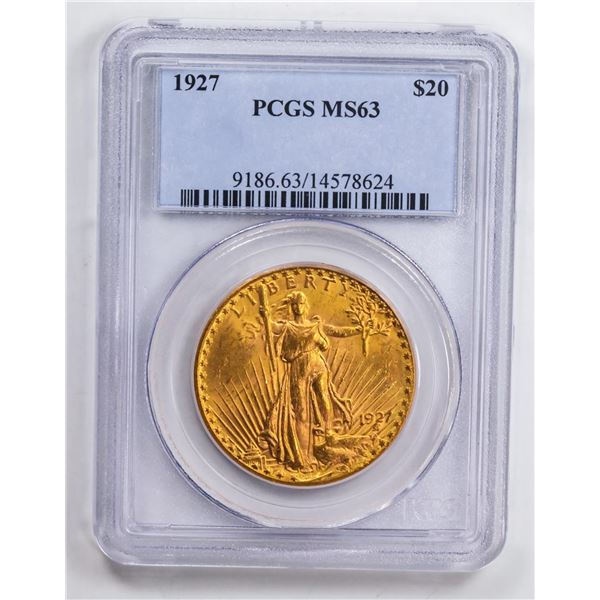 1927 $20 Double Eagle Gold Coin PCGS MS63