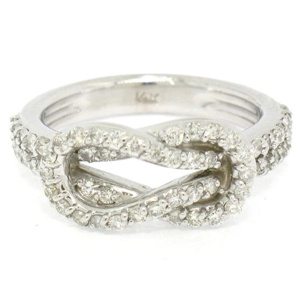 14K White Gold 1.05 ctw Round Brilliant Diamond Interlocking Loop Love Knot Ring