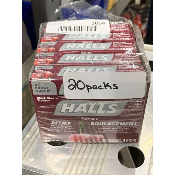CASE LOT Halls NO Sugar Added Black Cherry Lozenges 20 Packs