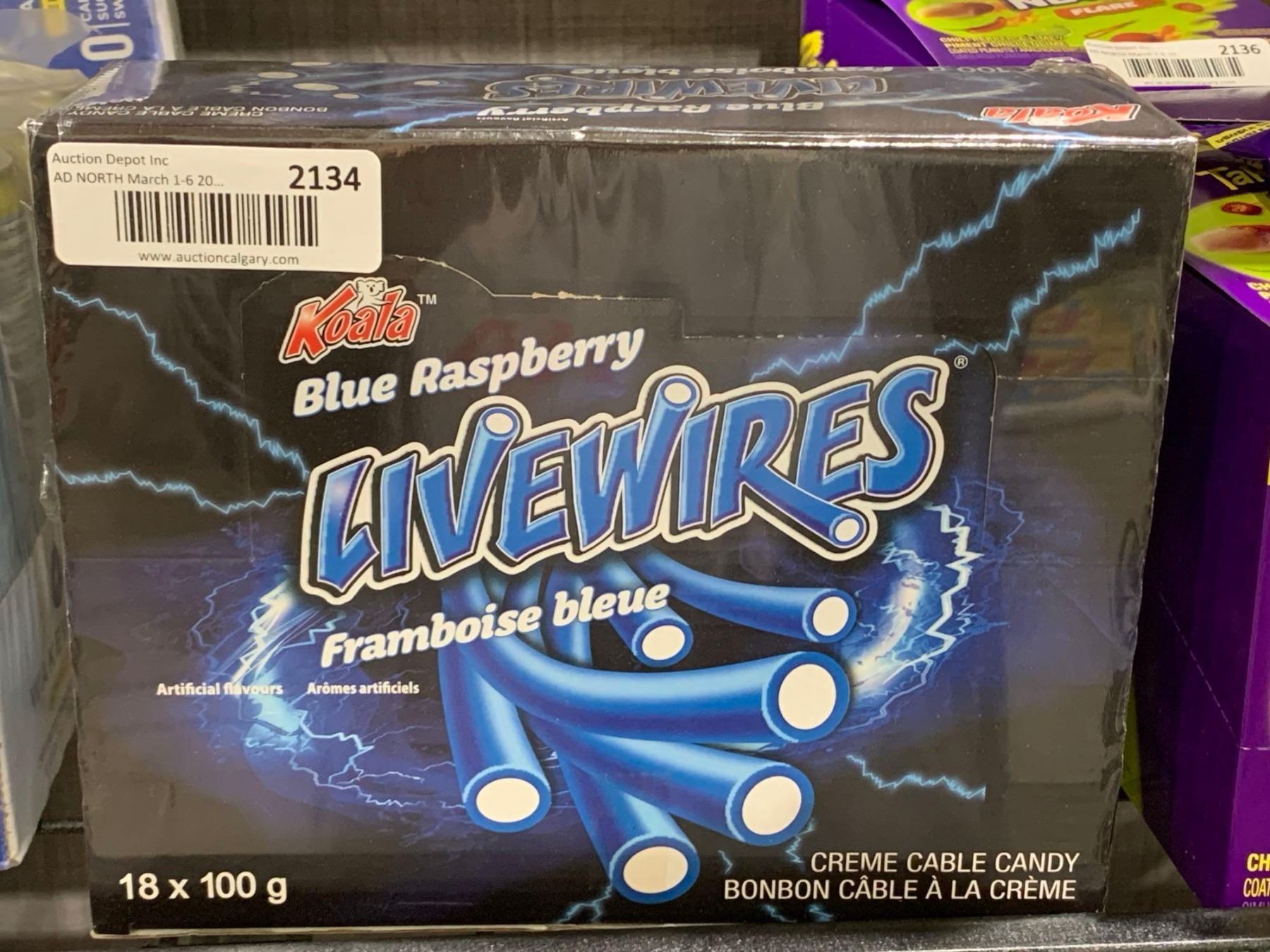 CASE LOT Koala Blue Raspberry Livewires Cable Candy 18x100g