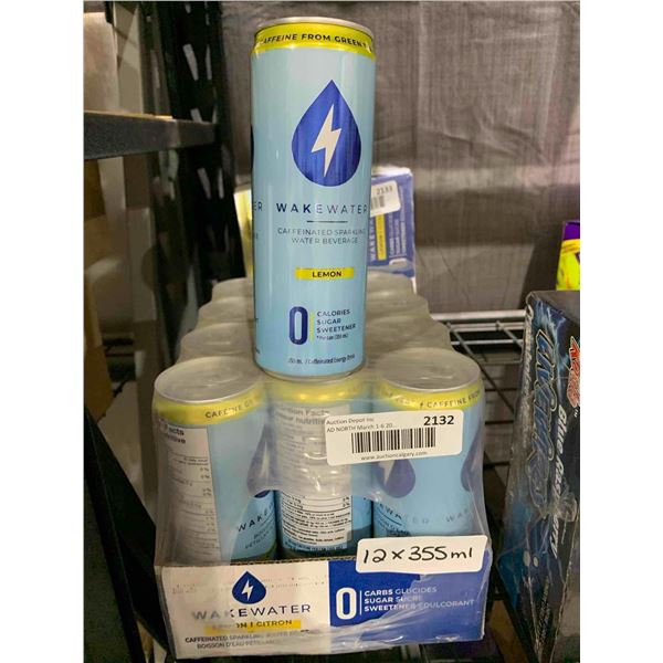 CASE LOT WakeWater Caffeinated Sparkling Water Beverage Lemon 12 x 355ml