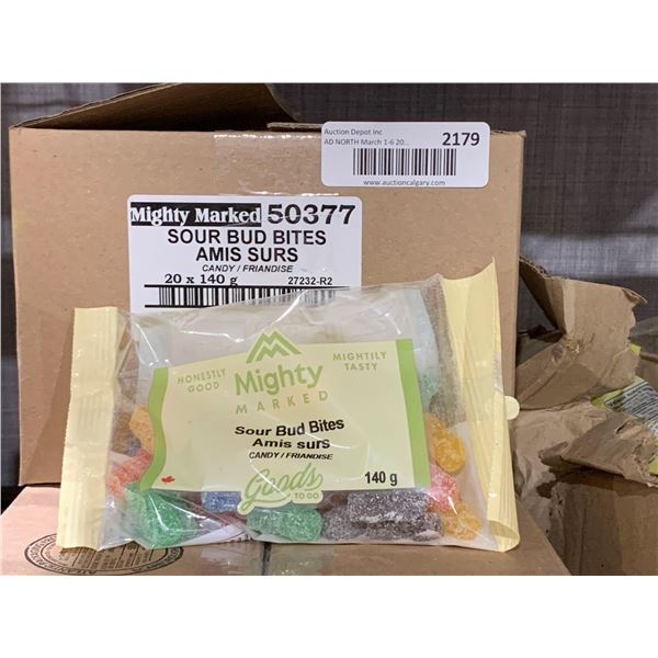 CASE LOT Might Marked Sour Bud Bites Candy 20 x 140g