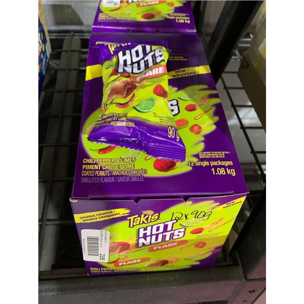CASE LOT Takis Hot Nuts Flare Chili Pepper & Lime Coated Peanuts 12 x 90g