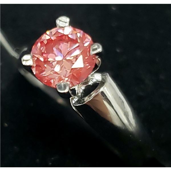 14K White Gold Lab Grown Diamond (1.03Ct,Vs1,Fancy Pink) Ring (~Size 6.5) (~weight 1.03g), Made in C