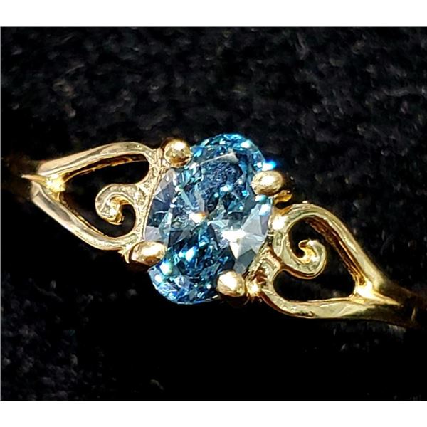 10K Yellow Gold Lab Grwon Blue Diamond (0.8Ct,Vs,Fancy Vivid Blue) Ring (~Size 5.5), Made in Canada,