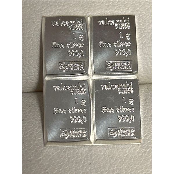 Valcambi Suisse .999 Pure Silver 1g Wafer bars - Combi Lot of 4