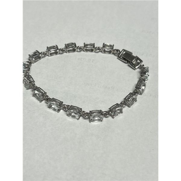 Natural Aquamarine 15.05 Oval Cut Solitaires .925 Silver Tennis Bracelet includes appraisal certific