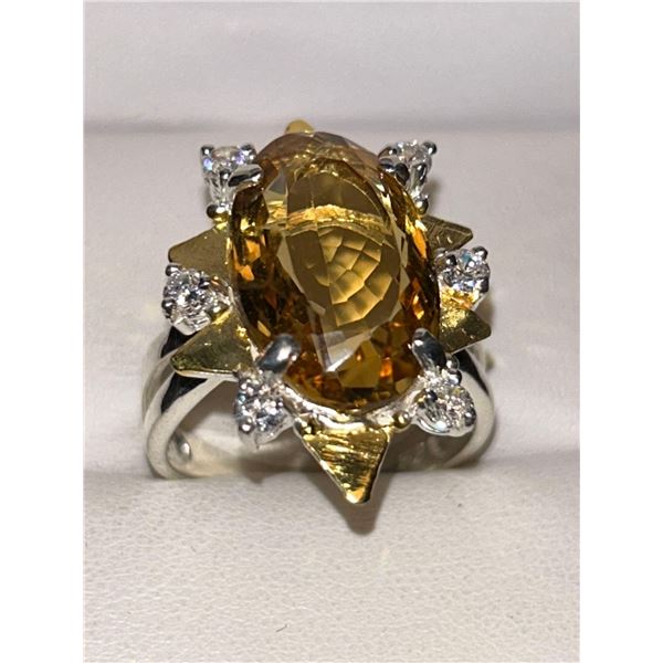 Natural Citrine Oval cut 8.07 Carat Solitaire Cluster Top Ladies Ring includes appraisal certificate