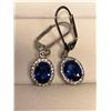 Image 1 : Set of Blue Topaz 1.2 Carat Oval Cut Hanging Cluster .925 Silver earrings