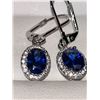 Image 2 : Set of Blue Topaz 1.2 Carat Oval Cut Hanging Cluster .925 Silver earrings
