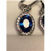 Image 3 : Set of Blue Topaz 1.2 Carat Oval Cut Hanging Cluster .925 Silver earrings