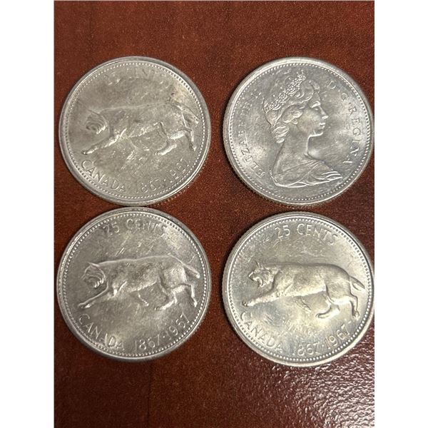 Canada Vintage Lot of 4 Silver Centennial 1867-1967 Lynx Quarters