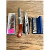 Image 1 : ESTATE ITEM: Lot of 3 folding pocket Knives and Delta Blues Harmonica with case