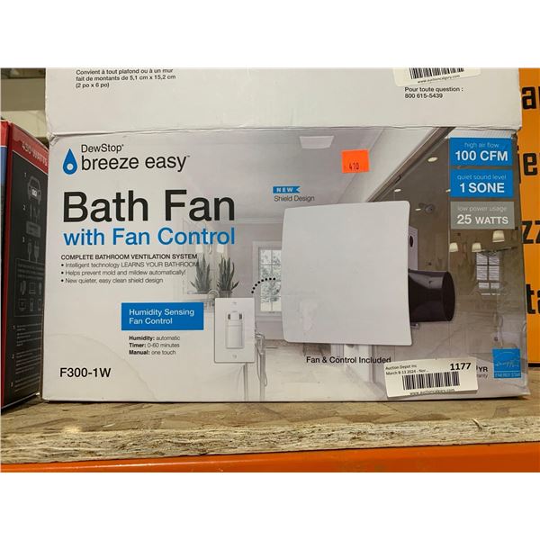 DewStop Breeze Easy Bath Fan w/ Fan Control F300-1W