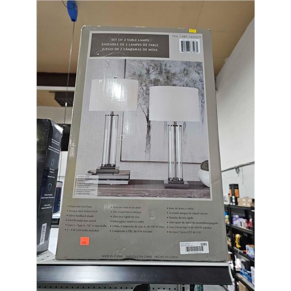 Lot of 2 Steel & Glass Table Lamps with White Shades