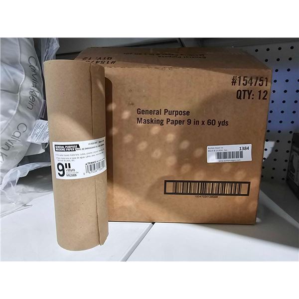 General Purpose 9" Masking Paper 9"x30 Yards Per Roll - 12 Rolls