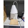 Image 1 : Wooden & White Shade Table Lamp with Charging Bad Base