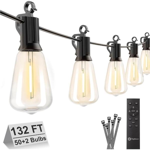 Brightown 132FT Outdoor String Lights Waterproof, LED Patio Lights with 50 Shatterproof ST38 Edison 