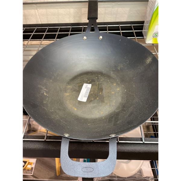 OXO Obsidian Pre-Seasoned Carbon Steel, 12" Wok Pan with Removable Silicone Handle Holder, Induction