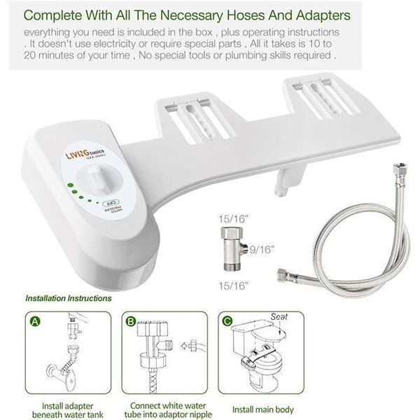 LIVINGbasics Bidet Fresh Water Spray Non-Electric Mechanical Bidet Toilet Seat Attachment