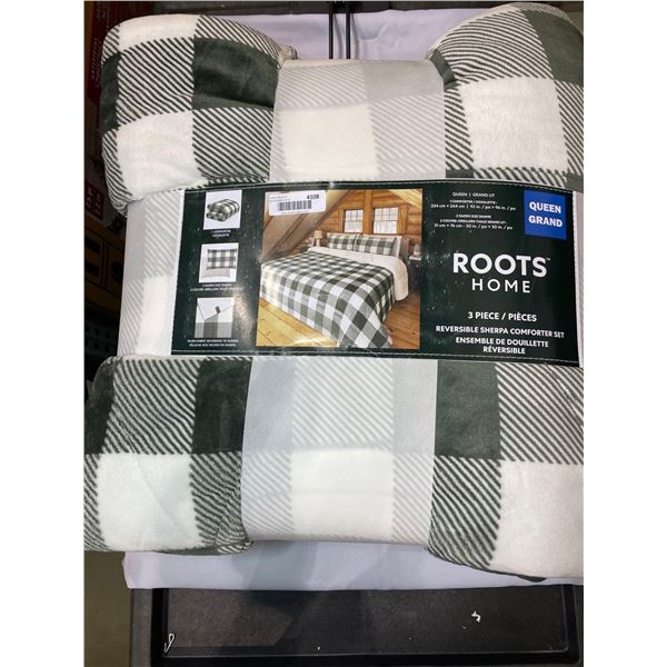Roots Home 3 Peice Reversible Sherpa Comforter Set Queen Size