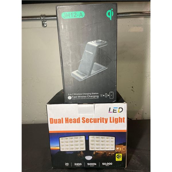 3 in 1 Wireless Charging Station and Dual Head Security Light