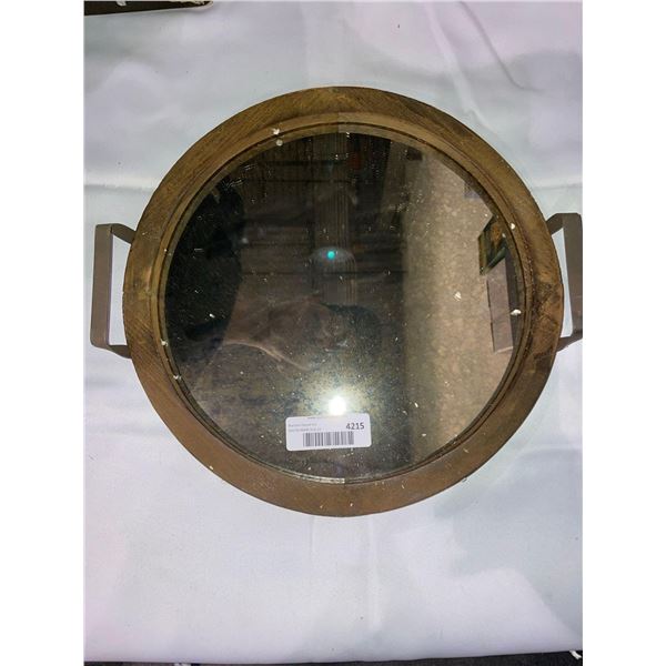 Round Rustic Wood tray with Distressed Mirror